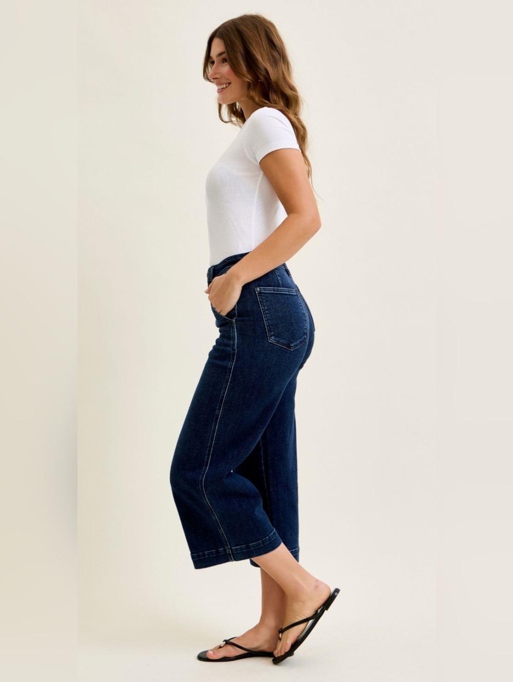 Judy Blue HR Dark Wash Wide Leg Ankle Trouser Jeans Slant Pocket Various NEW - Picture 10 of 16